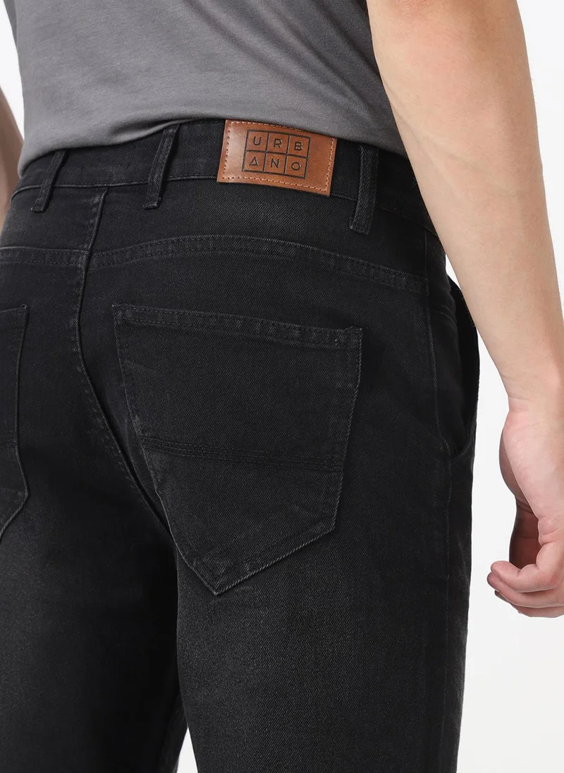 Urbano Fashion  Urbano Fashion Men's Black Slim Fit Washed Jeans Stretchable for Men | Best Price UAE